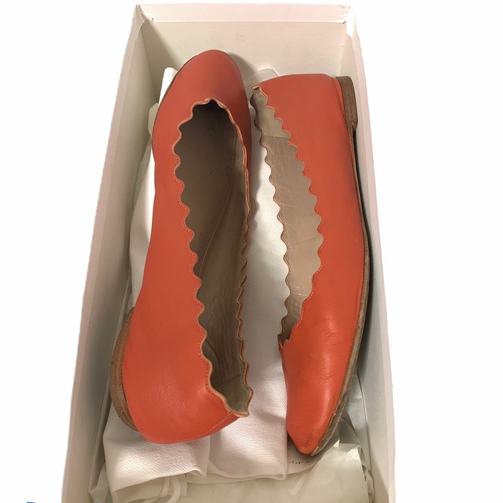 CHLOE Lauren Scalloped Flats Coral Size 36.5 - Picture 7 of 8
